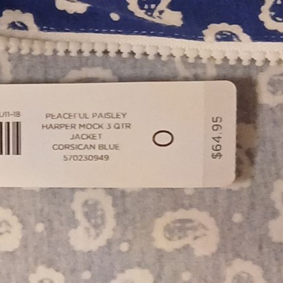 Weekends By Chico's -NWT Blue Paisley Zip Up Jacket W/3/4 Sleeves Pockets,Size 0 - Picture 12 of 12